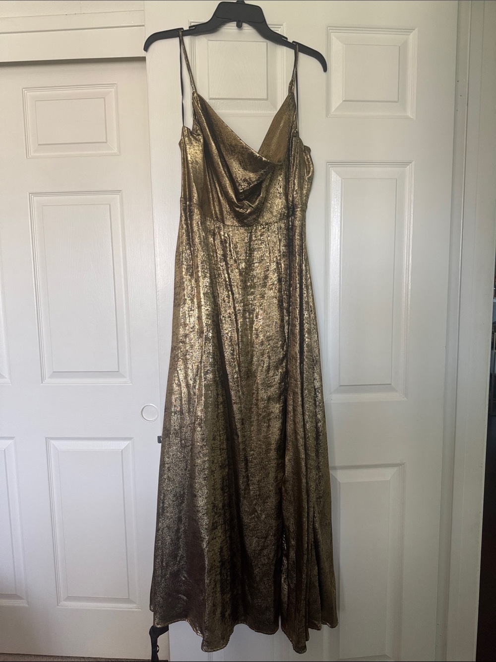 Chelsea28 Metallic Gold Cowl Neck Maxi Slip Dress